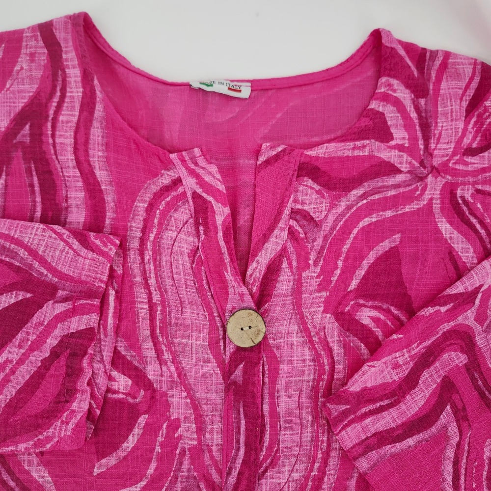 Bright Pink Abstract Lagenlook Womens Tunic Size XL Coastal Chic Made in Italy